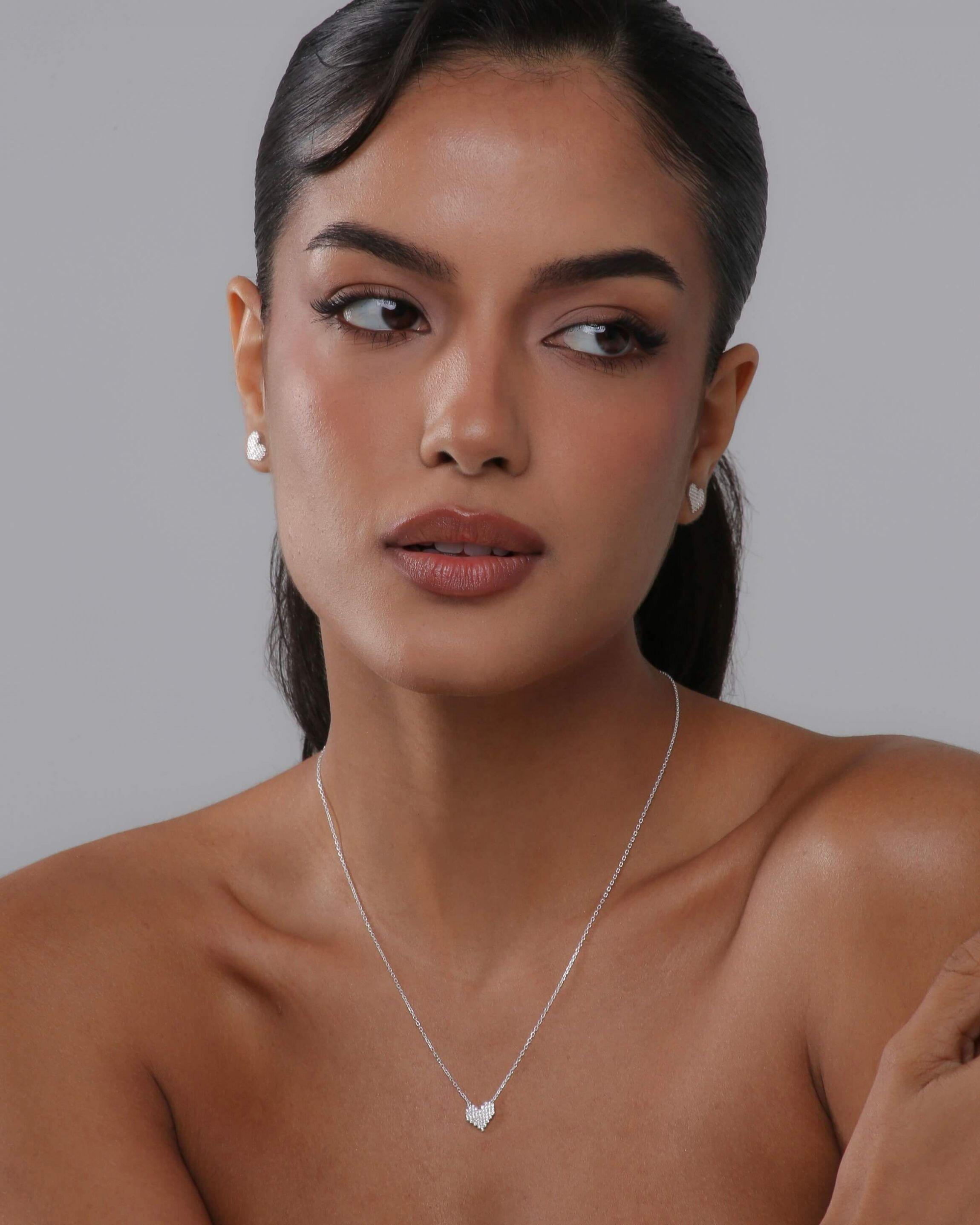 Women’s Crystal-Set Heart Sterling Silver Necklace